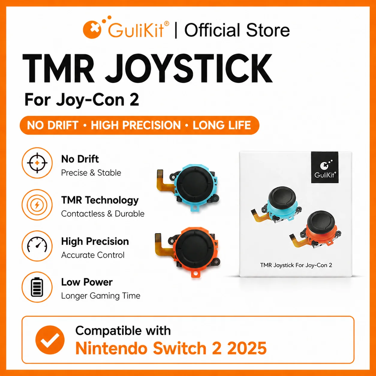 GuliKit TMRジョイスティック for Switch 2 2025 ドリフトしないスティック Joy-Con 2 NS2ゲーム機修理交換＆アップグレード用