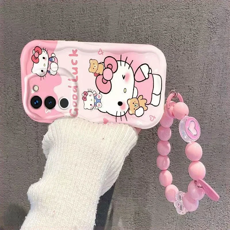 Sanrios Hello Kitty soft roll Phone Cases for iphone 16 15 14 13 12Pro Max Cartoon Silica Gel gasbag Color painting Mobile Cover