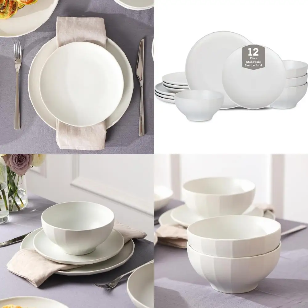 Juego de vajilla de gres de 12 piezas en color beige