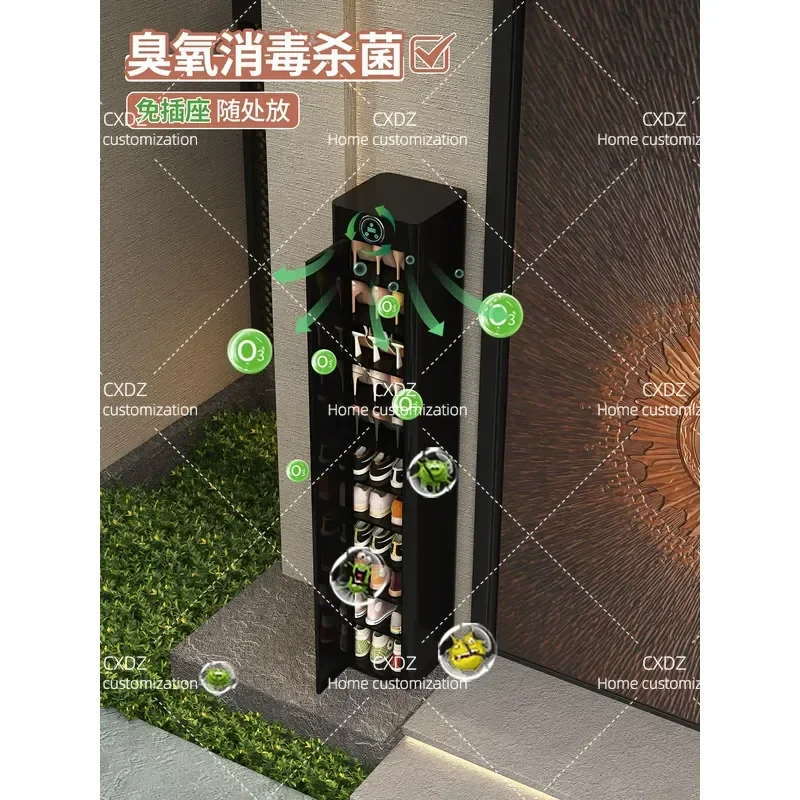 Modern Black Vertical Steel Shoe Cabinet Outdoor Waterproof Sunscreen Paint Entrance Door Storage Locker Dustproof