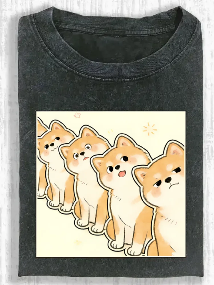 

Shiba Inu Squad Print Oversized T Shirt Unisex Casual Vintage Graphic Tee for Dog Lovers Summer Streetwear Harajuku Y2K Relaxed