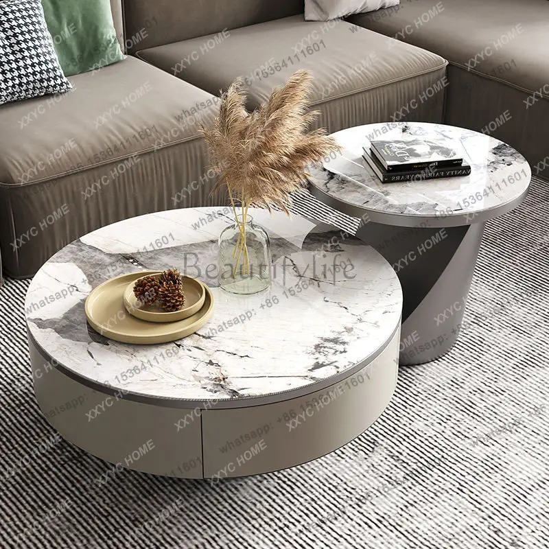 light luxury rock slab round coffee table household small apartment