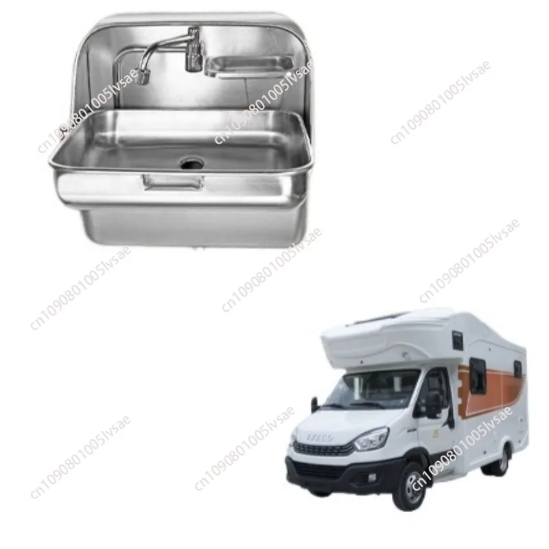 RV small apartment stainless steel folding sink with faucet and sewer GR-595 white and stainless steel