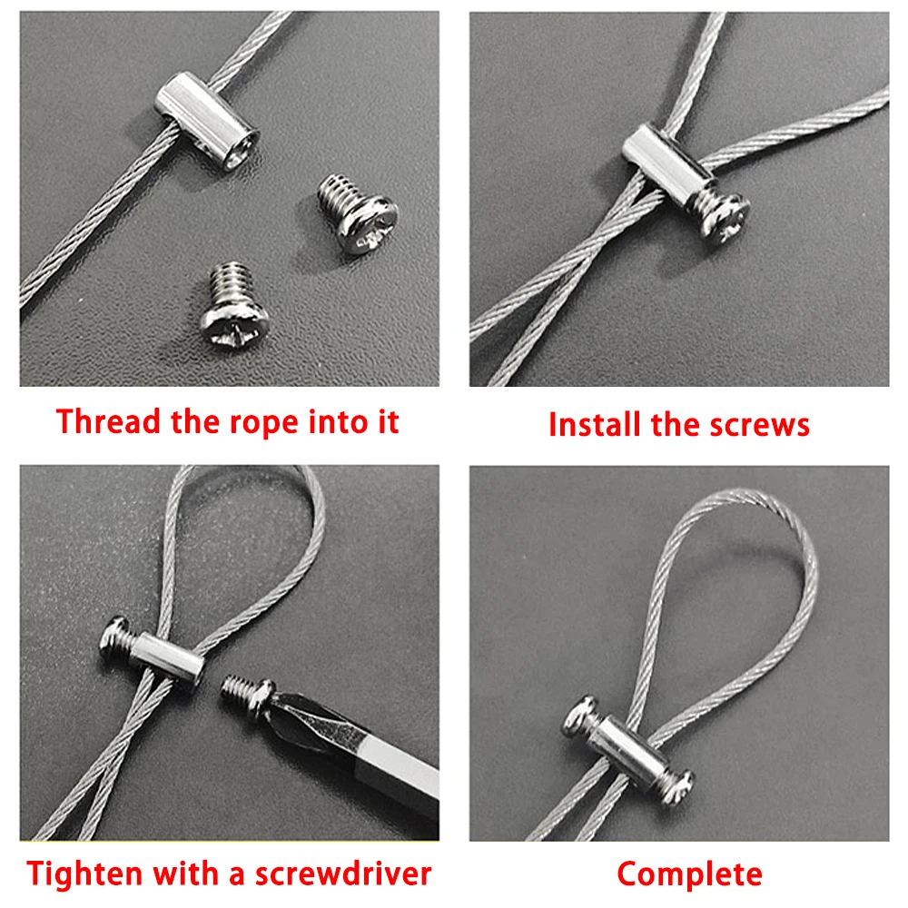 10 Uds. Abrazadera de cuerda de alambre de acero de 1-3mm abrazadera de Cable de suspensión de doble orificio ajuste de tornillo transversal sujetador de bloqueo telescópico