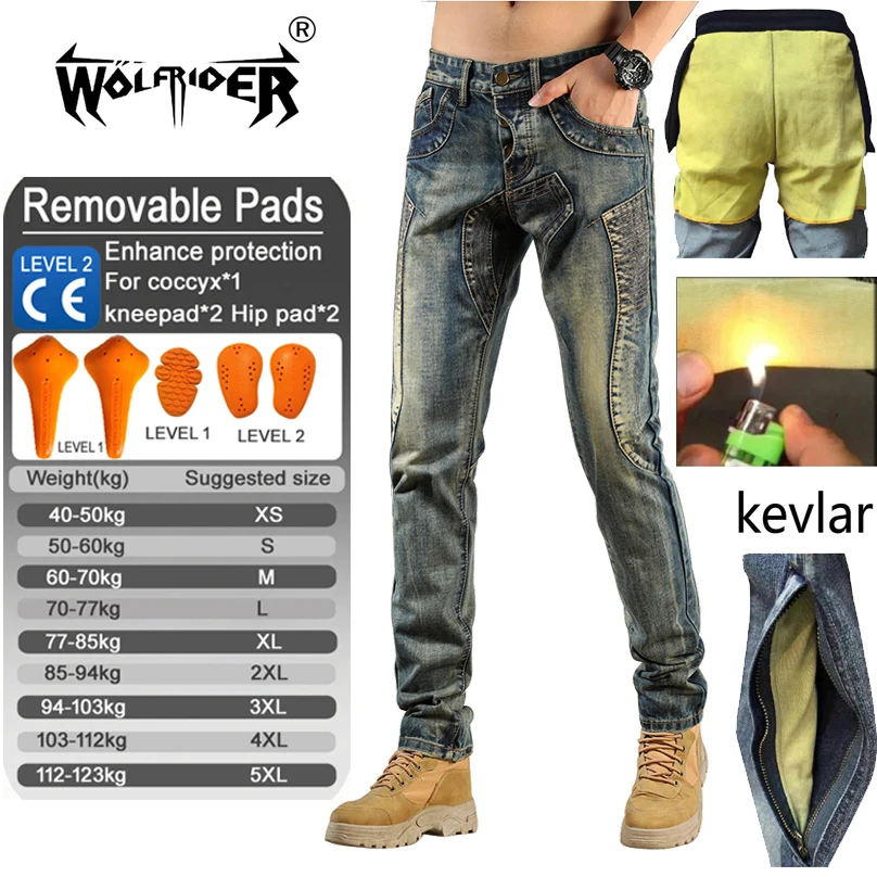 

Motorcycle Jeans Men Kevlar Protection Moto Racing Pants Aramid Motocross Protective Gear Blue