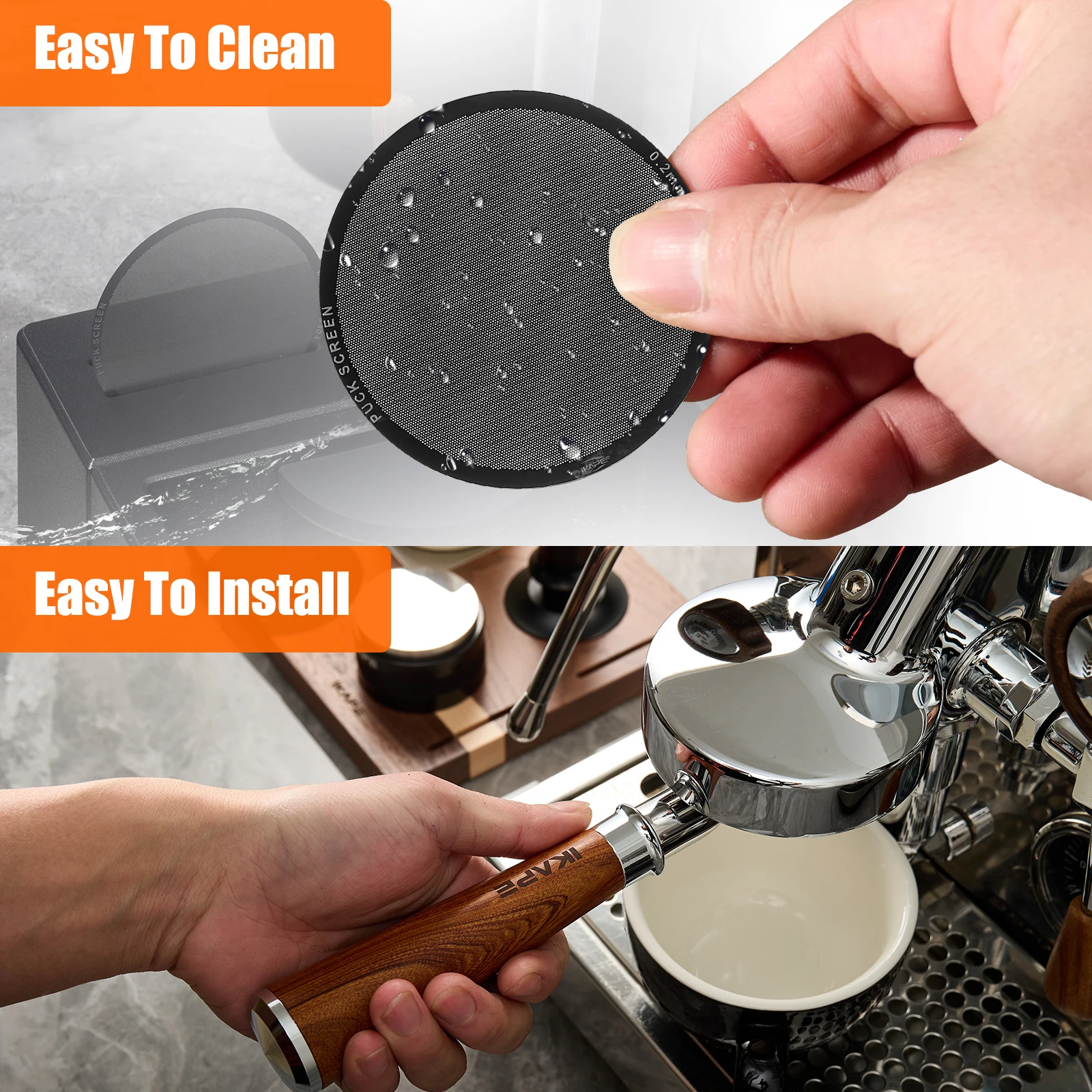 IKAPE Espresso Puck Screen v3, 0.2mm Thickness, Reusable Metal Ultra-thin & Ultra-light Coffee Filters, Food-grade 316 Stainless