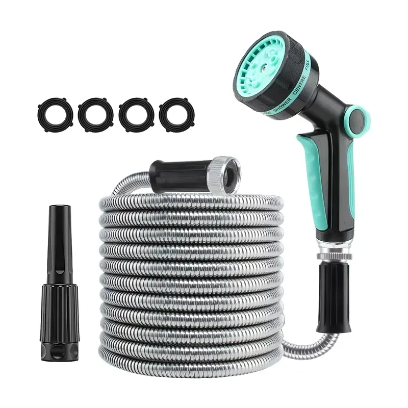 for High Quality No Kink 50FT 100FT Garden Hose Stainless Steel Metal Water Hose With Nozzle
