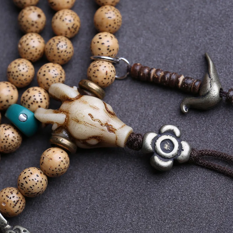 Natural Hainan Star-Moon Bodhi Beads 108 Pieces, Jade-like Cracked Ox Horn Amulet Pendant, Mani Stacking Accessories