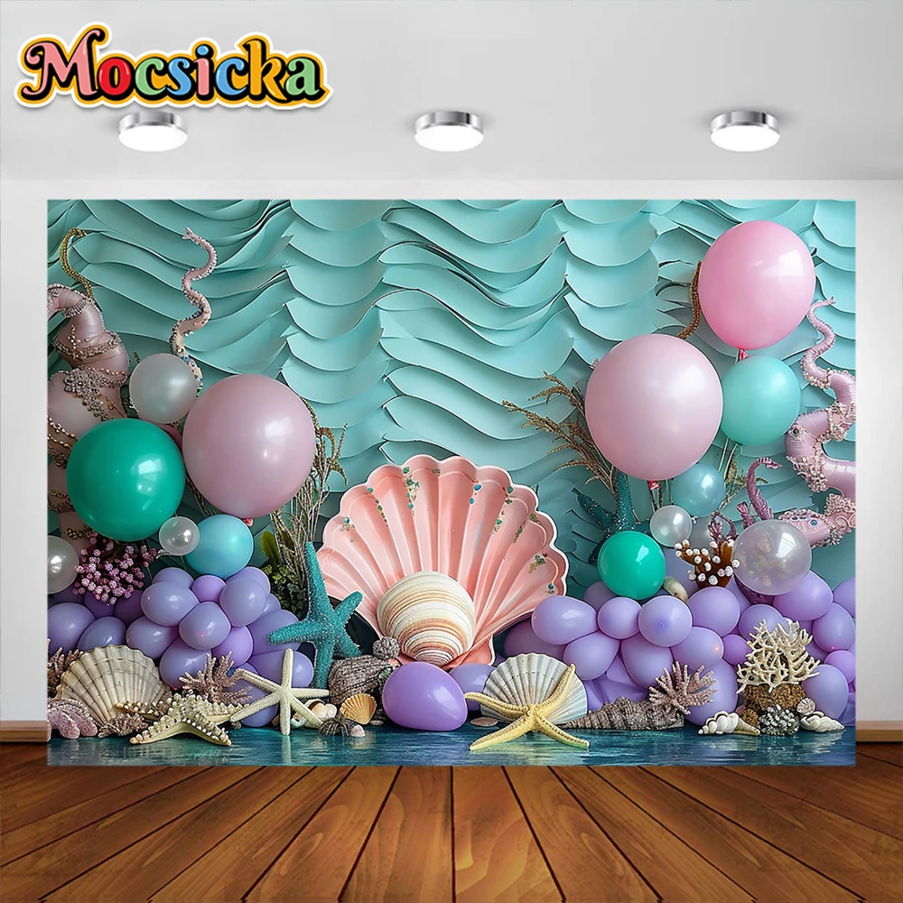 Фон с изображением русалки подводного мира торта разбитого детского дня рождения вечеринки декор Баннер Дети Портрет фон фотостудия