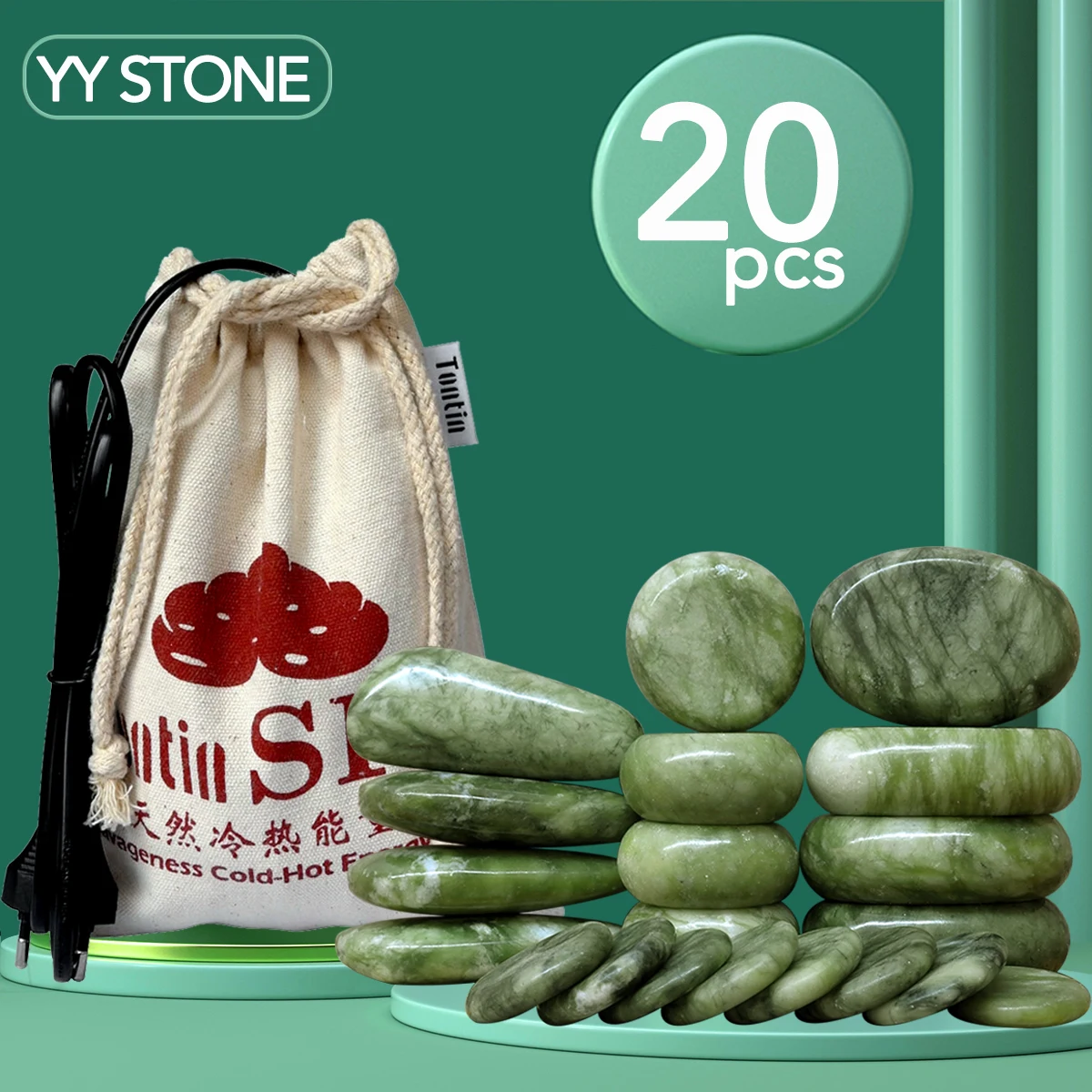 Tontin 20pcs/set Jade glaze hot stone massage Set massager back massageador Health Care stones for massage basalt lava stone