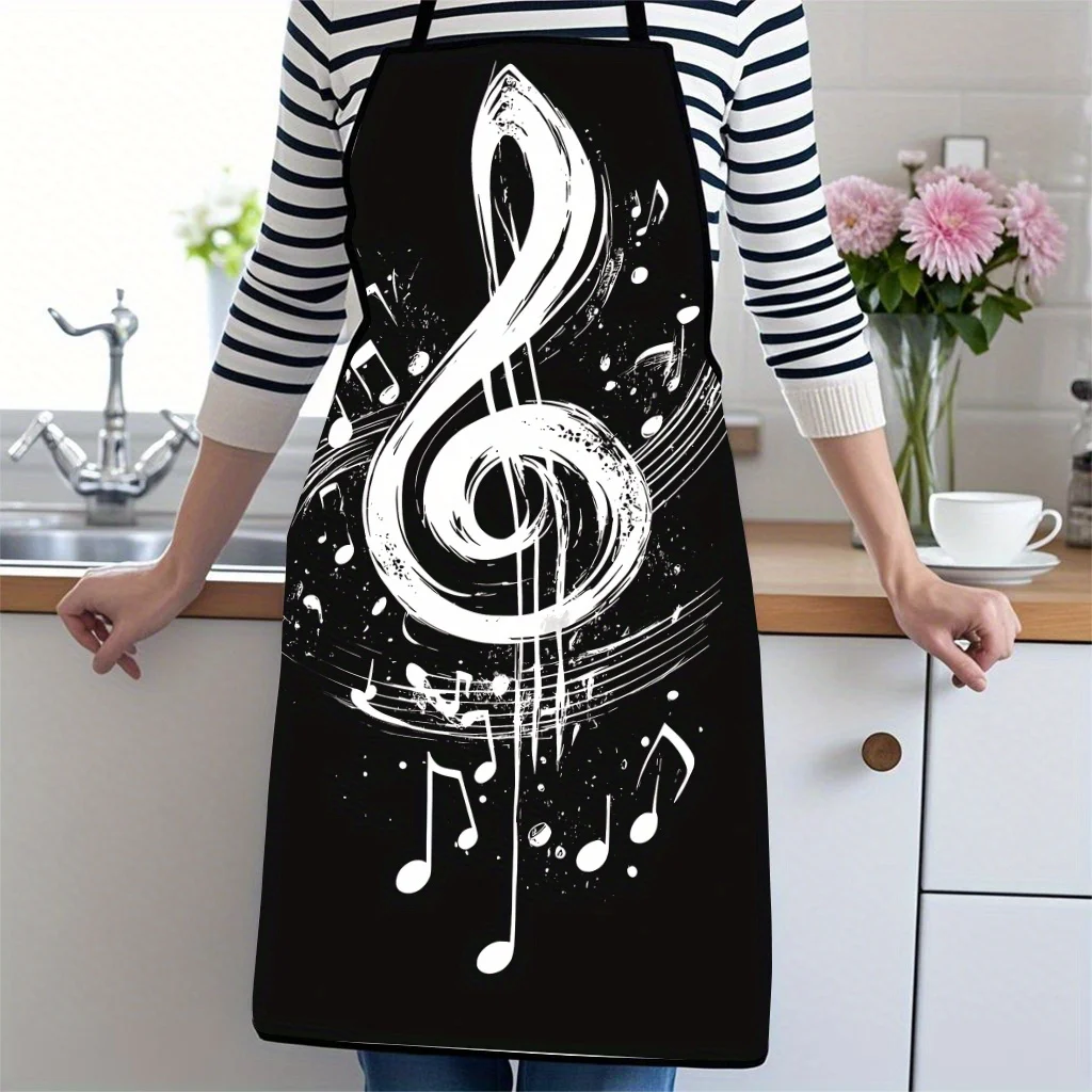 1pc Apron with Musical Notation Symbol Pattern, the Perfect Gift for Music Lovers, Suitable for Men's and Women's Parties and Ho