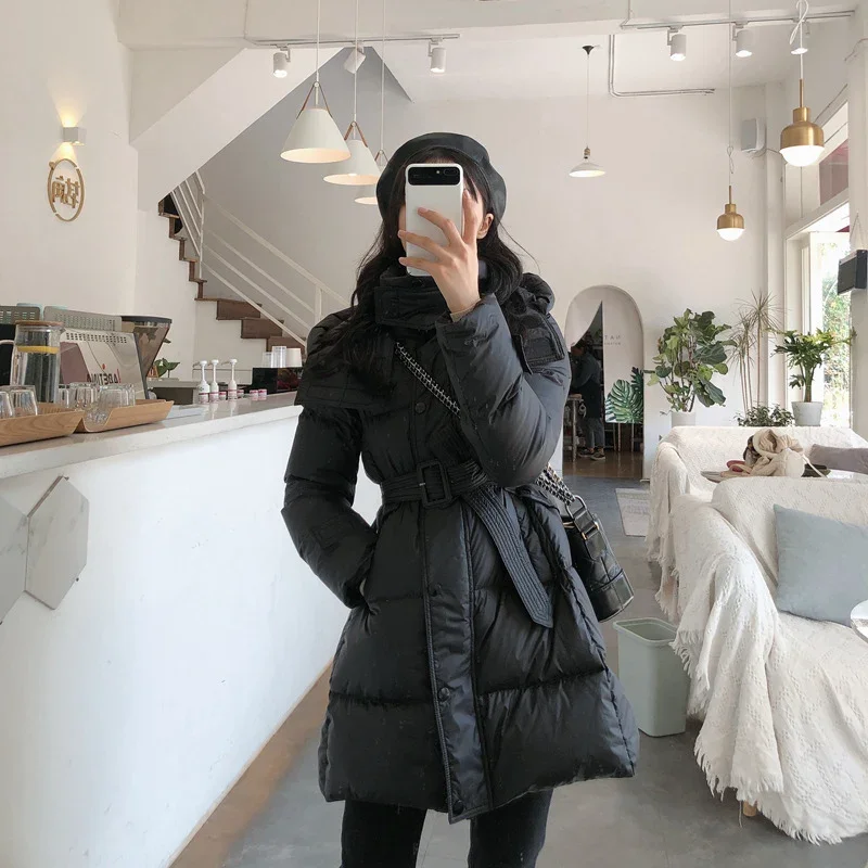 Schinteon Women Down Jacket with Hood Warm Autumn Winter Luxurious Slim Outwear White Duck Down Coat 2024 Fashion New