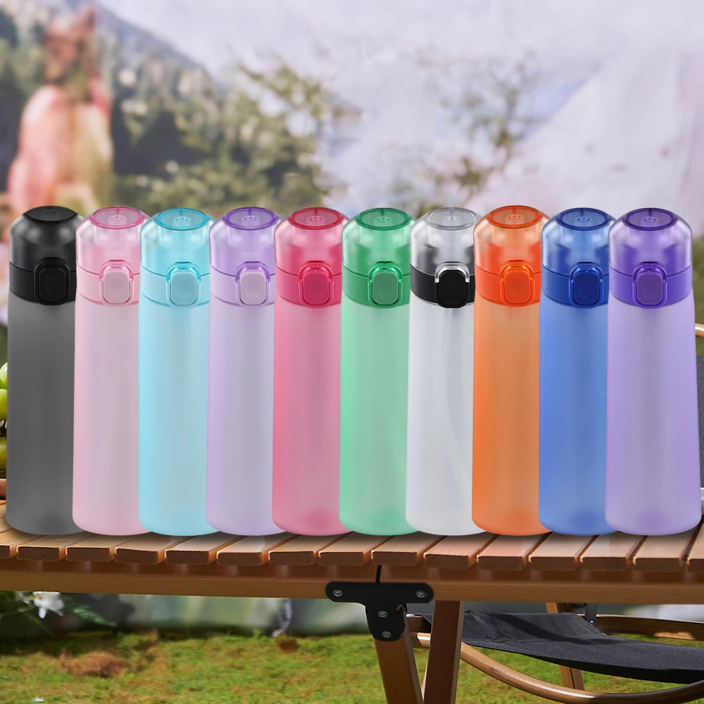 Botella de agua aromatizada de 650ML, taza de agua perfumada, 7 cápsulas de fragancia de frutas, taza de agua con pajita a prueba de fugas para deportes al aire libre