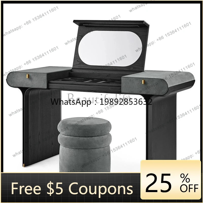 

W2 Italian light luxury dresser solid wood dressing table and chairs American master bedroom makeup stool design customization