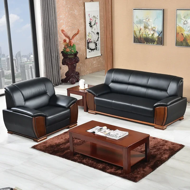 Office sofa Chinese simple business meeting guest spot reception cowhide three-person office sofa combination
