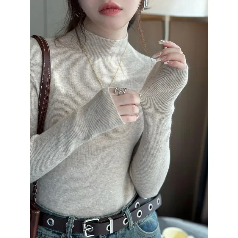 Maglieria semi-dolcevole da donna nuova elegante maglione a maniche lunghe autunno e inverno camicia interna casual con fondo