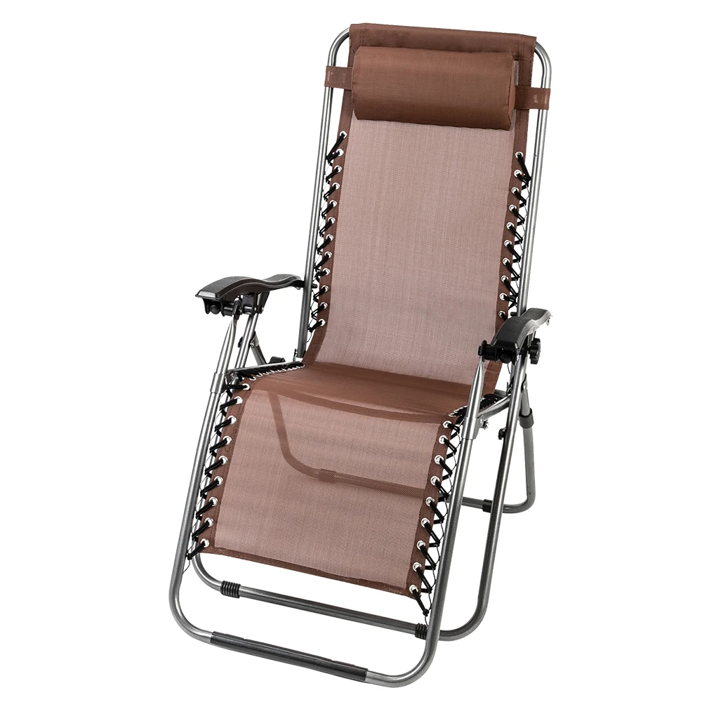 2PCS Folding   Zero Gravity Chaise  Lounge Lounge Chair Brown Office Lunch Break Chair Outdoor  with Portable Cup Holder Table