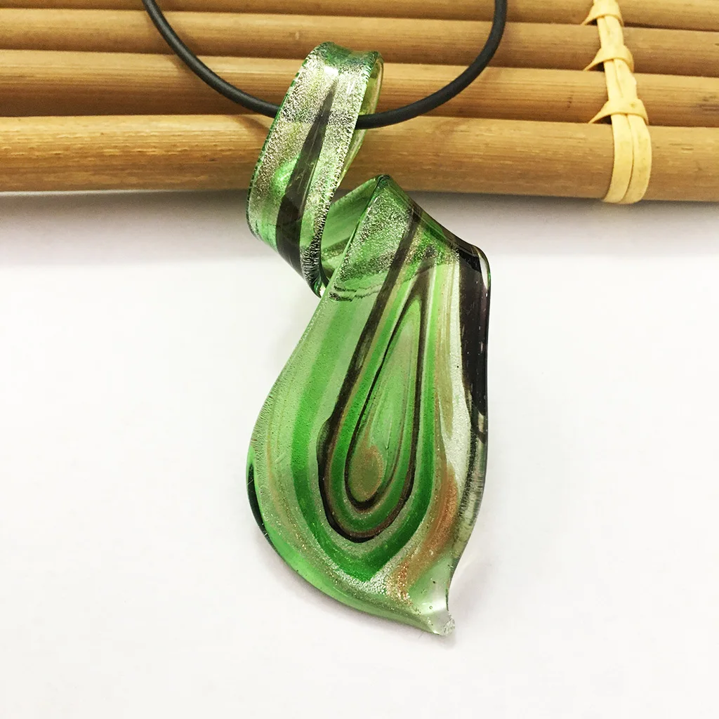 1PCS Lampwork Glass Muran Pendants Necklace  Green Twisted Chinese Style Party Loves Gift Whirlwind Pattern Jewelry For Women