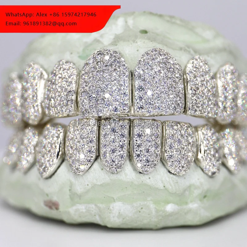 

Customized Top Bottom 10 S925 Silver 10K 14K 18K Solid Gold Flawless Moissanite Diamond Perm Cut Teeth Grillz For Women Men