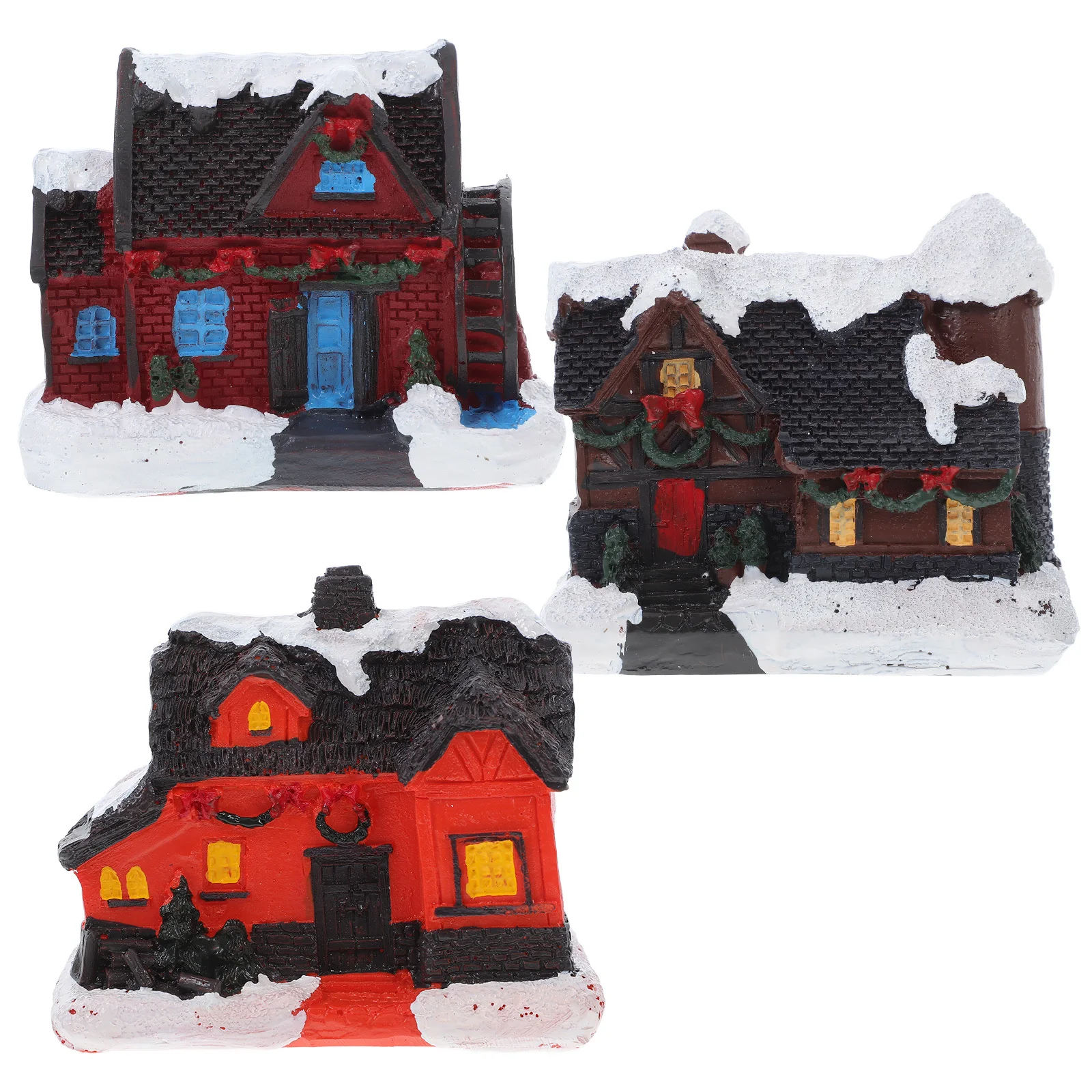 

3pcs Christmas Mini Resin House Ornament Micro Landscape Decor Xmas Party Supplies Luminous Villa Desktop Decoration Festival