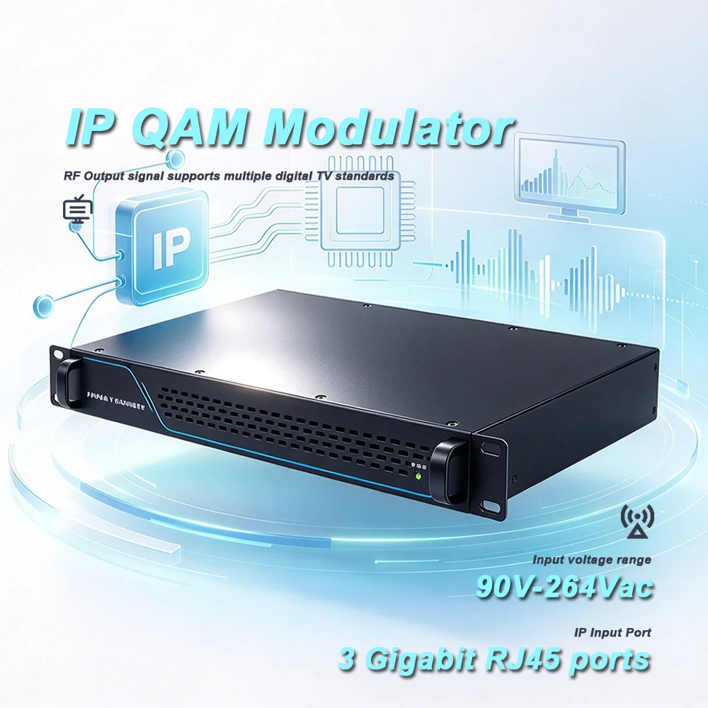 4/8 Carriers IP QAM Modulator IP To RF,Support SRT HLS RTMP UDP RTP, DVB-C DVB-T2 ATSC ISDB-T DTMB,CATV Digital Headend