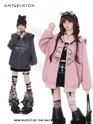 Original Subculture Japanese Navy Collar Loose Jacket Sweet Cool Girl Rivet Bow Print Casual Coat Women's Gothic Spring New Top