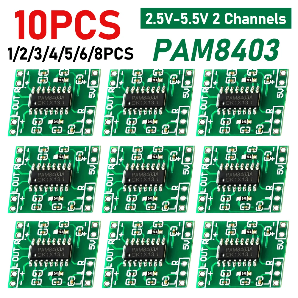 1-10pcs PAM8403 Mini Power Amplifier Board 2-Channels Stereo Audio Amplifier Module For Arduino 2.5V-5.5V 2*3W USB Power Supply