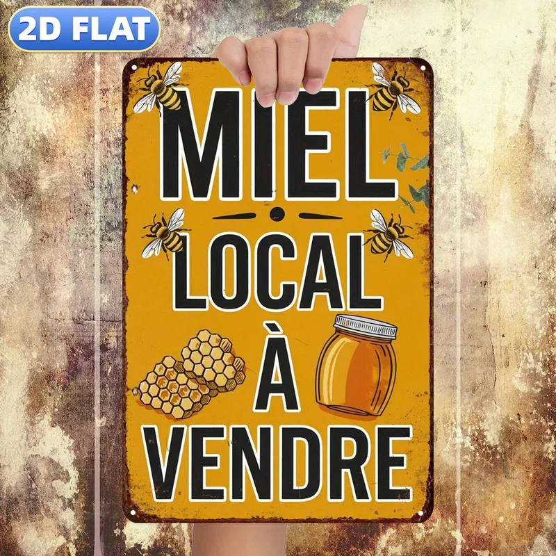 Vintage Metal Tin Sign Local Honey 20x30cm 2D Flat Farmhouse Wall Plaque, Home Dining Room Bar Garage Door Decor Gift
