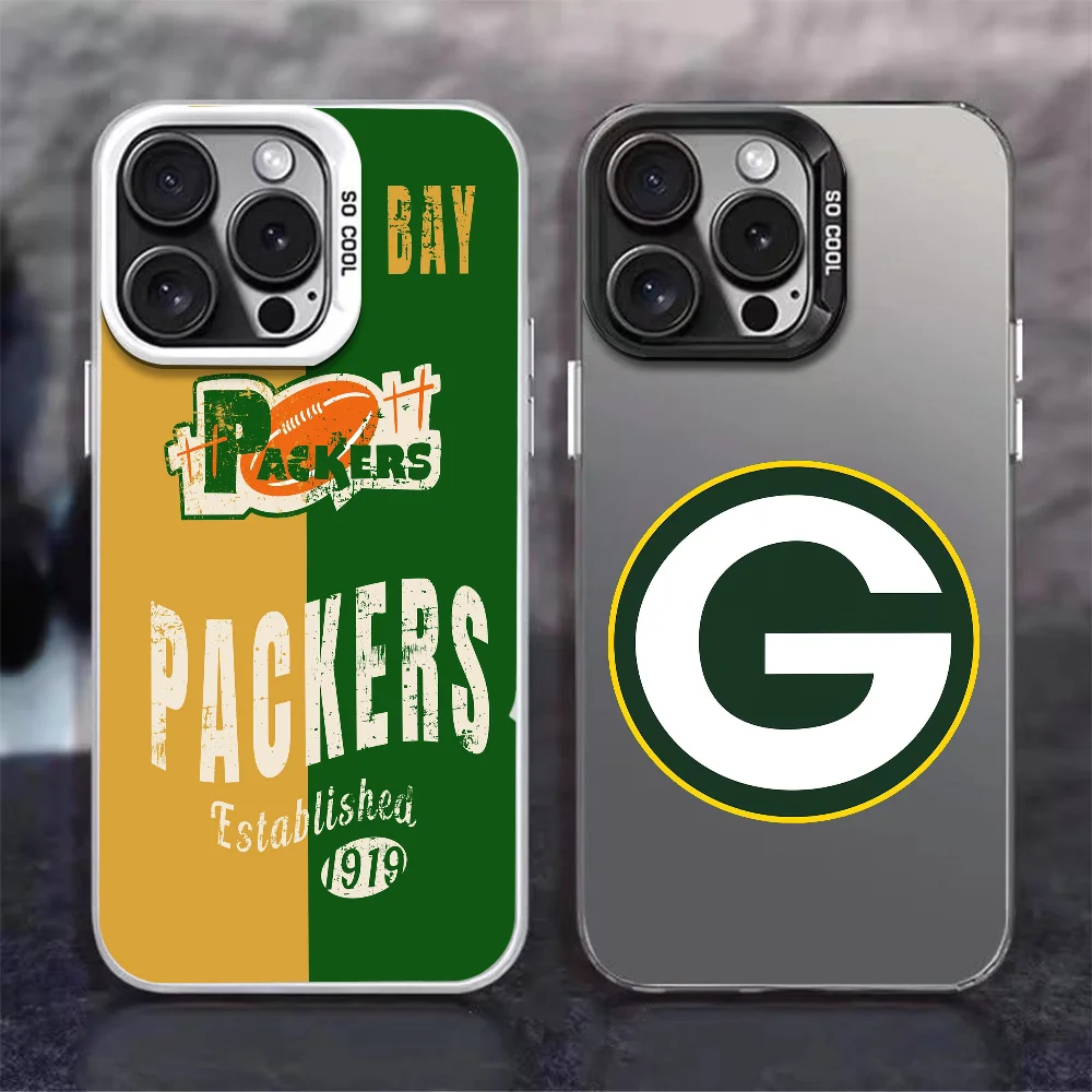 G-Verde B-Bay P-Packers Capa de telefone FUNDA para iPhone 12 11 13 14 15 16 Max Pro Plus Mini Prata lMDaser Capa colorida