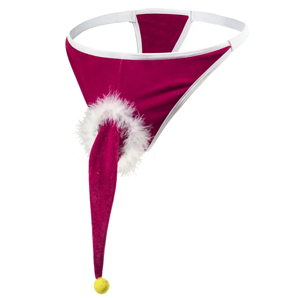 Men's Christmas Velvet Santa Hat Thong | Festive Fluffy Trim Erotic Underwear