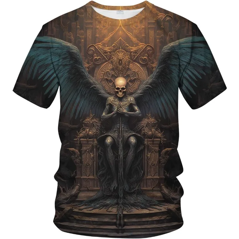 Men's Vintage Skull Pattern T-Shirts Skeleton Angel Shirt Tee Top Fashion Summer Trendy Street  Graphic Funny T-Shirts Tees