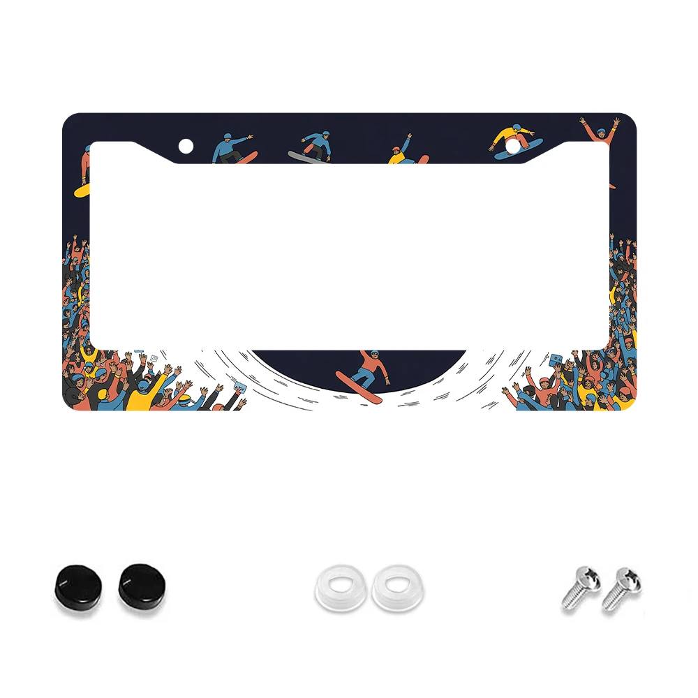 

1pc Black Color Snowboarder Pattern 2 Hole License Plate Frame, Aluminum Material, 6x12 Inches, with Screw Kit