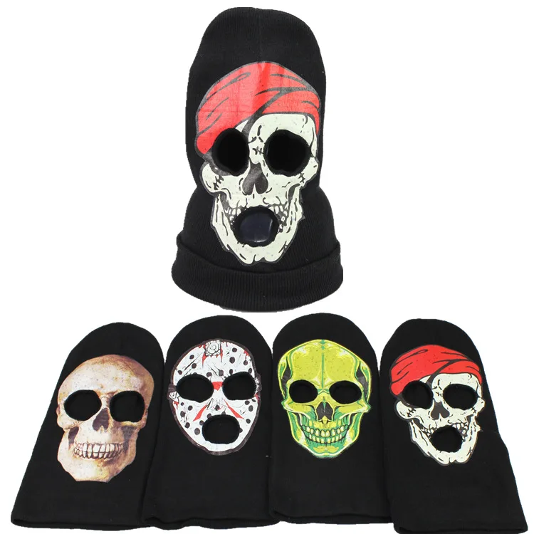 

Halloween Horror Skull Knitted Head Cover Ghost Mask cosplay spoof sweater hat