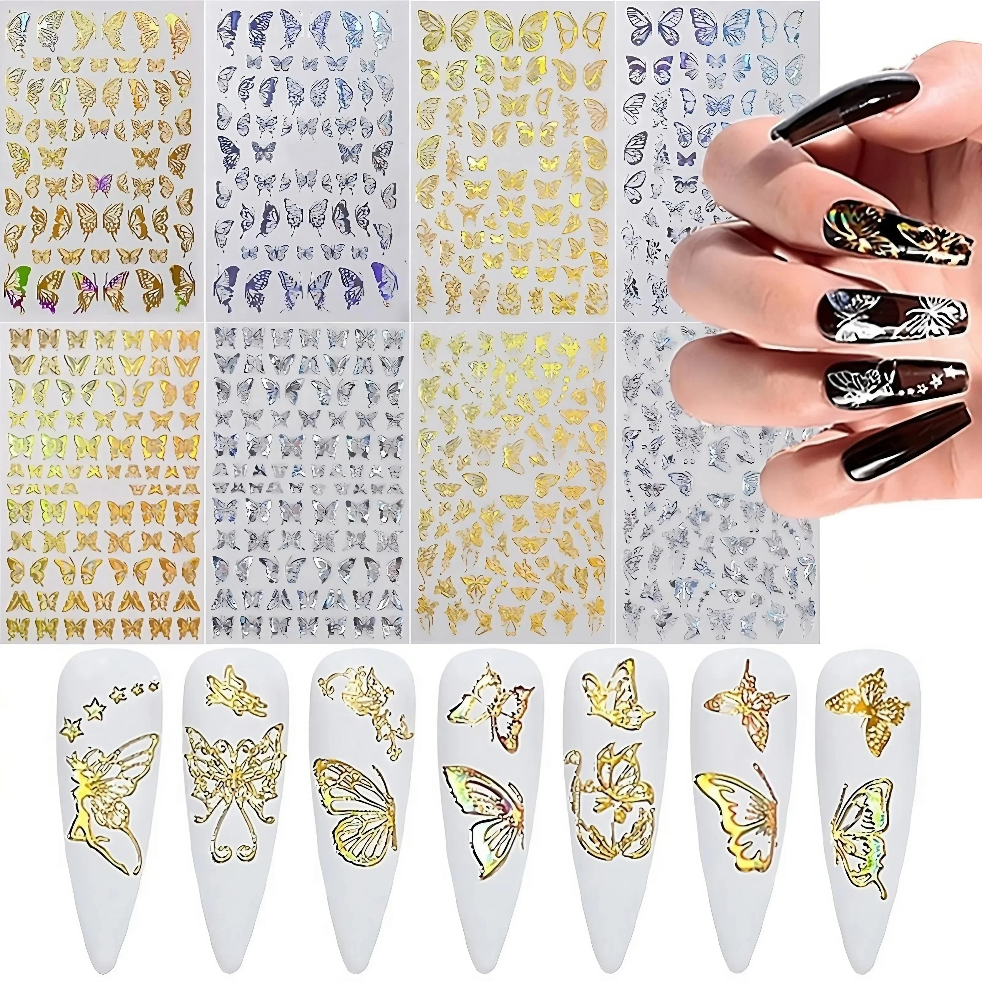 Stunning Holographic 3D Butterfly Nail Art Stickers - Multi-Purpose Adhesive Sliders for Colorful DIY Nail Designs