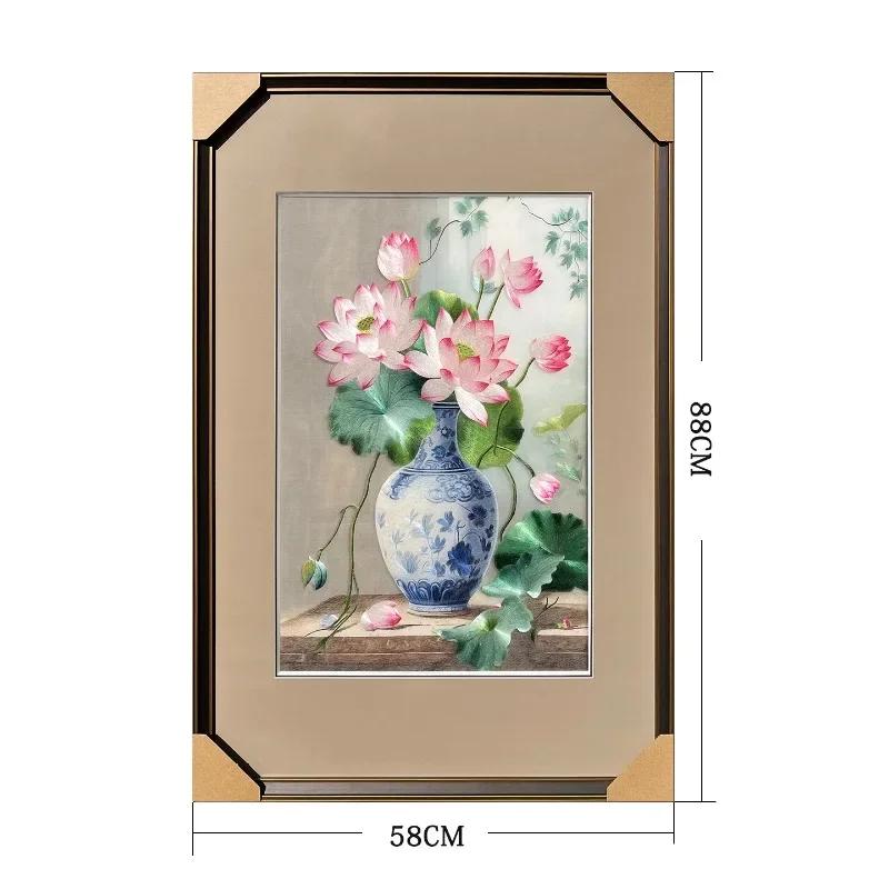 Suzhou embroidered orchid lotus flower living room dining room entrance decorative painting,