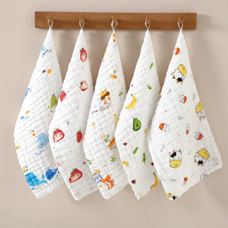 Baby square towel 6-layer cotton high-density seersucker face towel Baby saliva towel Super soft newborn baby saliva towel