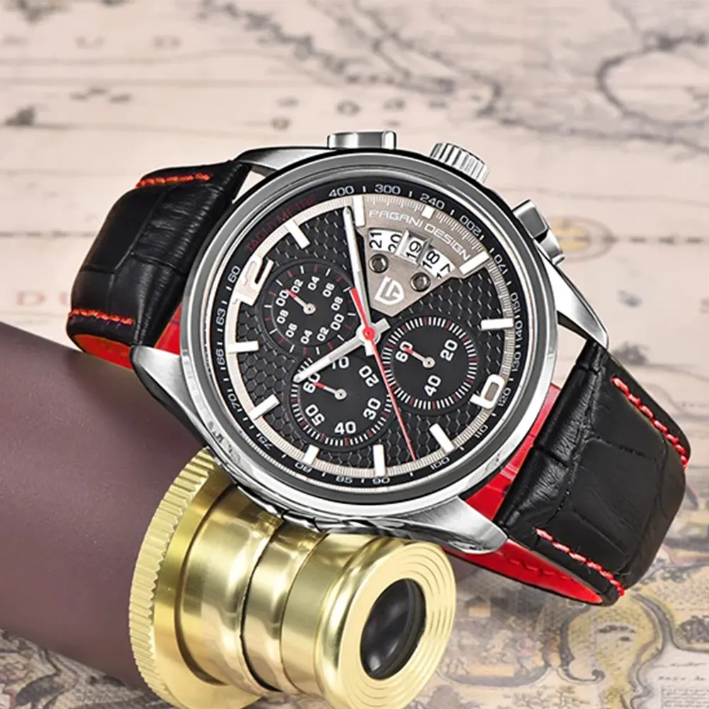 

PAGANI DESIGN Men's Watch Top Brand Quartz Wristwatch Multi functional Chronograph Classic Waterproof Leather Watches Men's Gift