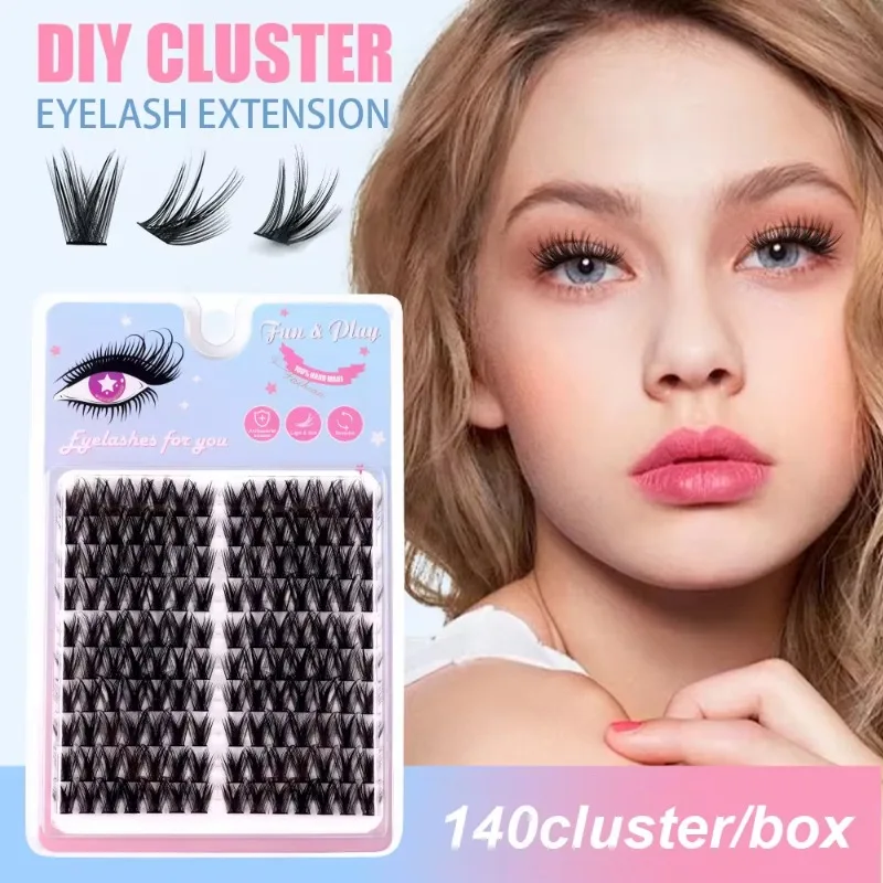 

140 Clusters Natural DIY Single False Eyelashes Curled Thick Eyelashes Korean Makeup Individual Fake Lashes Daily Wear