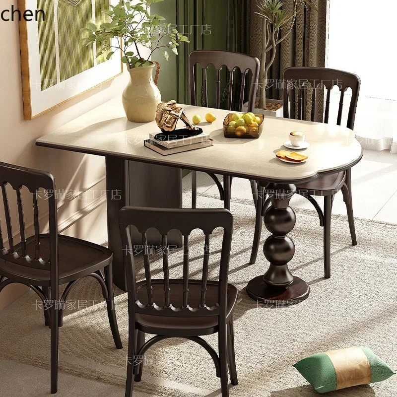 light luxury rock slab island table integrated household retro style all solid wood retractable guide table