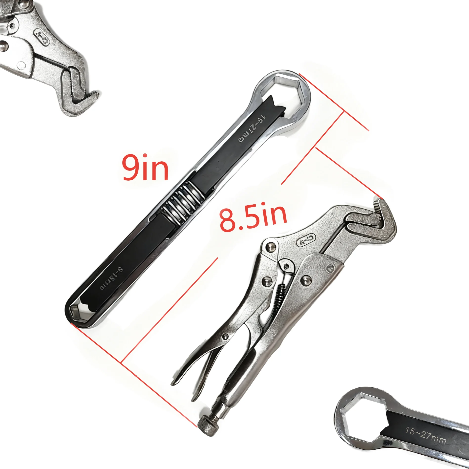 

8.5IN Adjustable Curved Jaw Locking Plier And 9.25IN Multi-function Wrench Hand Tools ，2 Pieces Manual Tool Kits