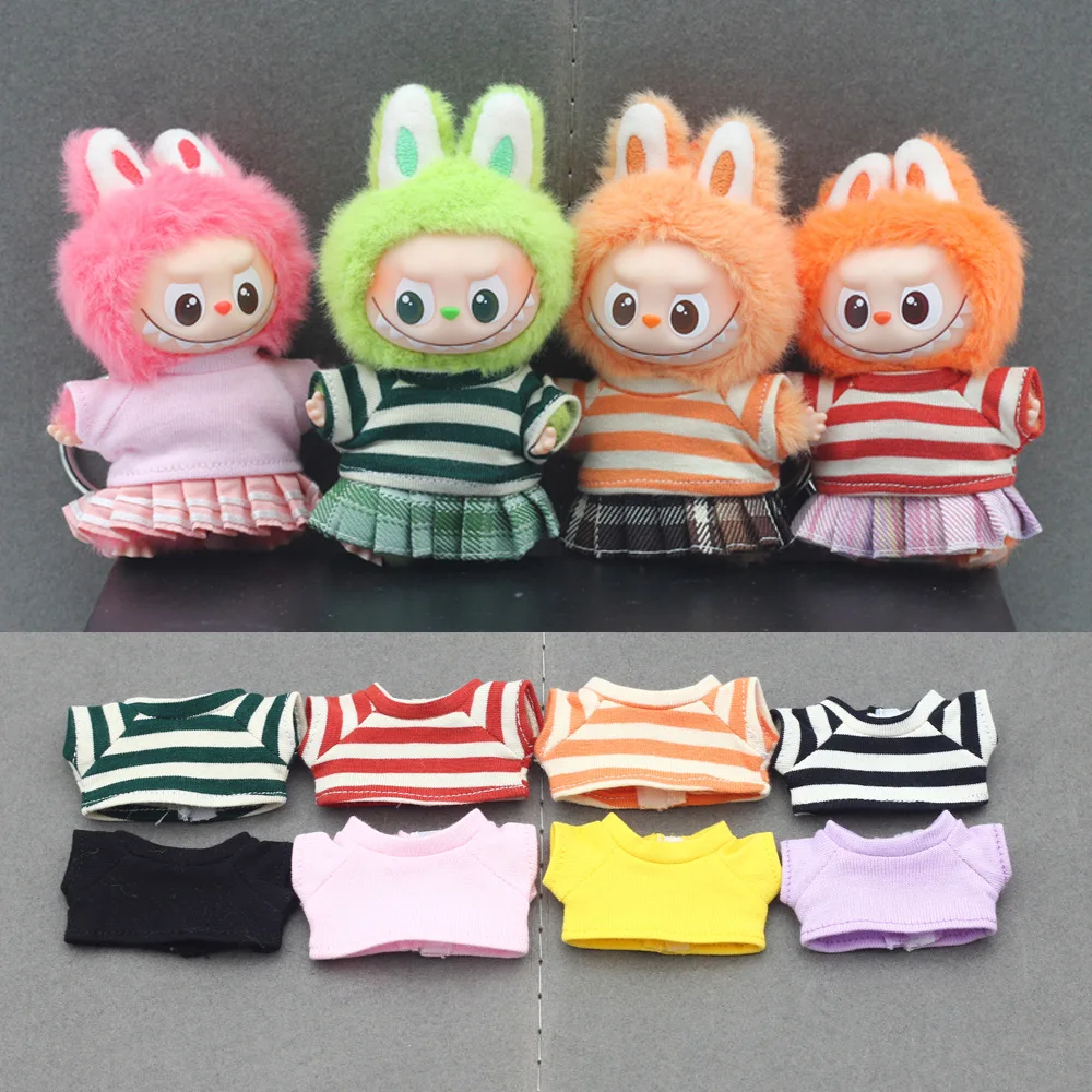 Stylish Striped Colorful T-Shirts For 10cm Mini Labubu Casual Comfortable Outfits For 4th Gen 4.0 Labubu Dolls