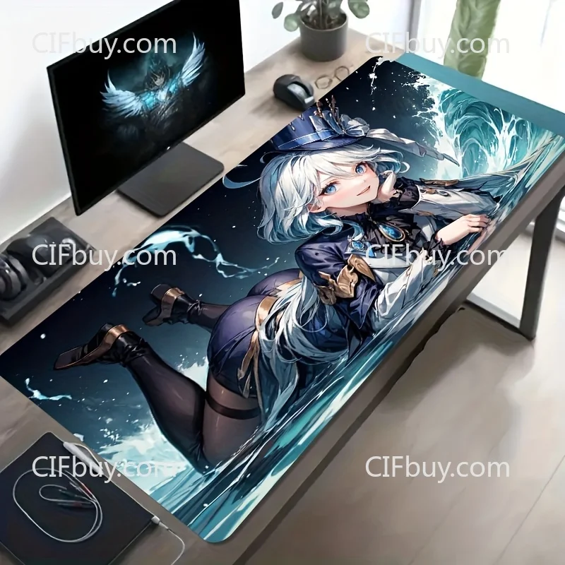 CIFBUY White Hair Character Water Ripple Pattern Gaming Mouse Pad XXL PC Keyboard Desk Mat Non-Slip Rubber Base Home Office