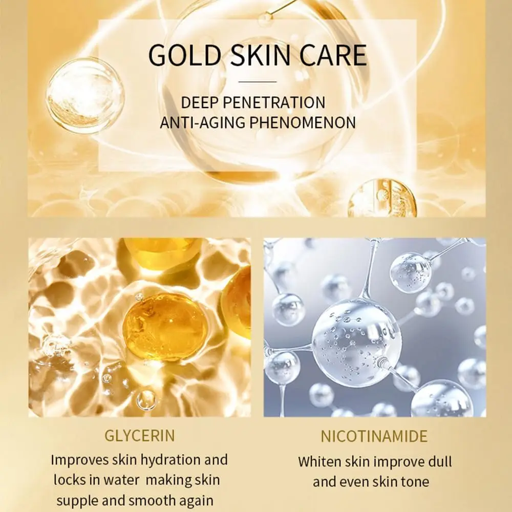 Serum z nikotynamidem i złotem 24-karatowym - Przeciwstarzeniowe, na przebarwienia i trądzik do twarzy - Nawilżająco-rozjaśniająca formuła (30 ml)