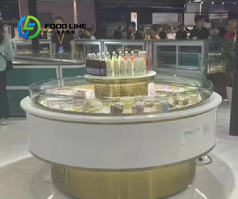 Custom Electric Display Cooler with LED Lighting and Fan Cooling for Bakery Cake Showcase Stainless Steel & Marble Construction