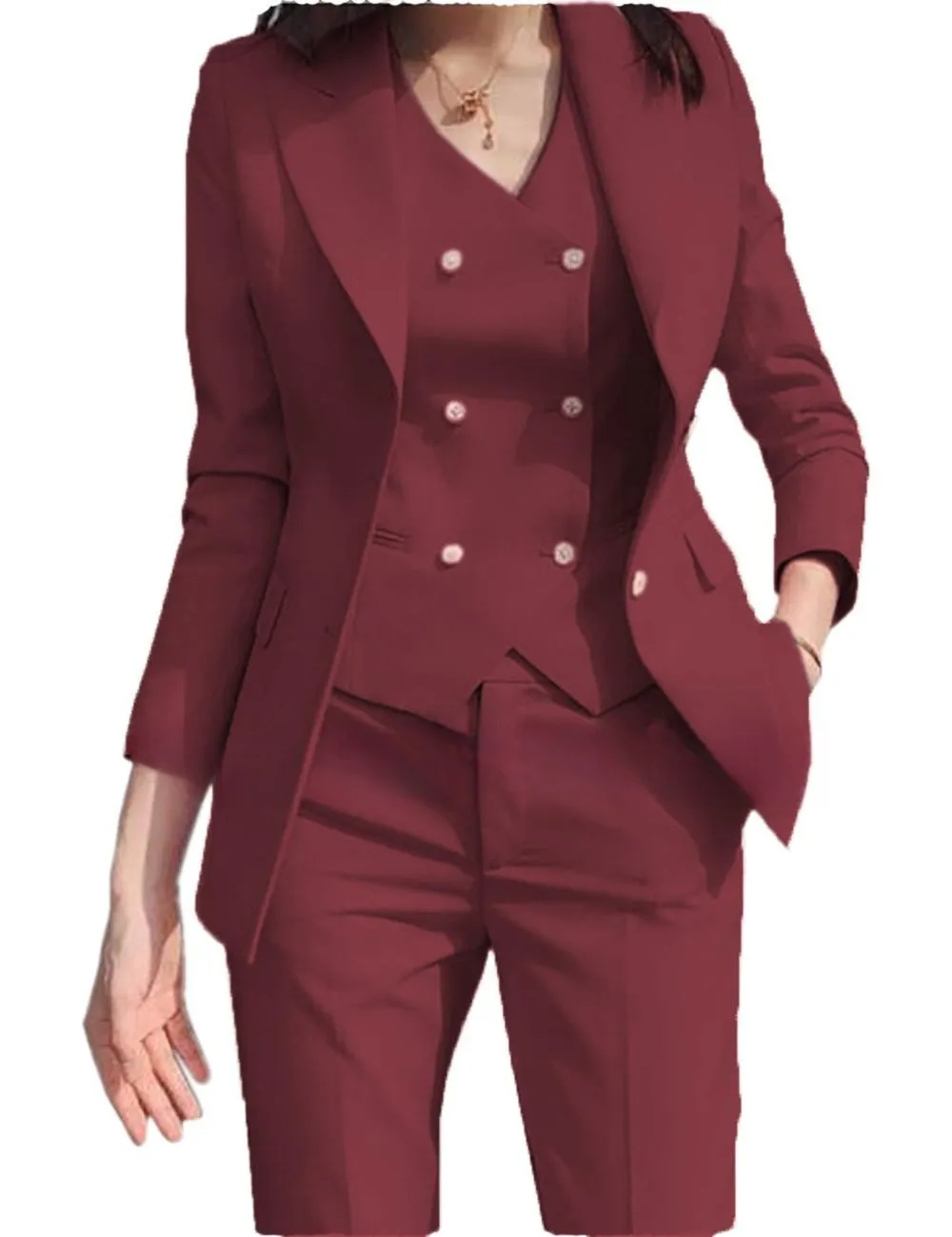 

Spring Autumn Fashion Office Lady Pant Suits for Women One Button Elegant Suit Blazer Vest Trousers Pant Sets For Women 3 Pieces