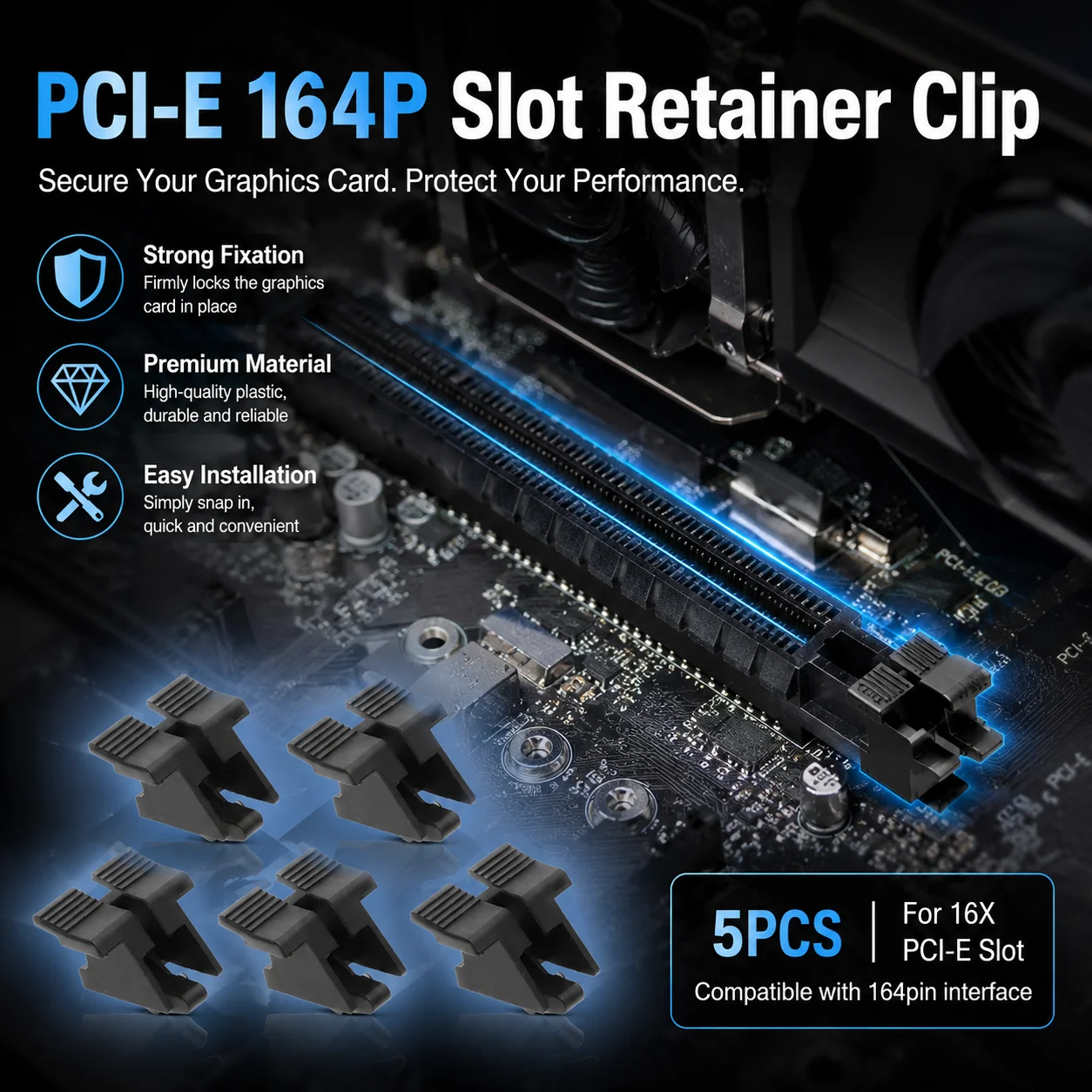 5Pcs Desktop Computer Mainboard PCIE 16X Graphics Card Slot Socket With Fishtail Fixing Clip PCIE X16 Socket Replacement Tools