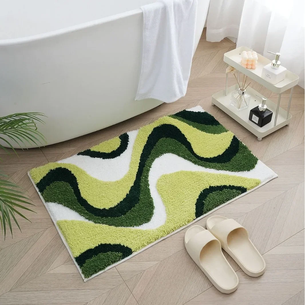 Modern Flocked Bath Mats Bathroom Decorative Area Rug Thickened Microfiber Shower Room Absorbent Foot Mat Doormat Anti-slip