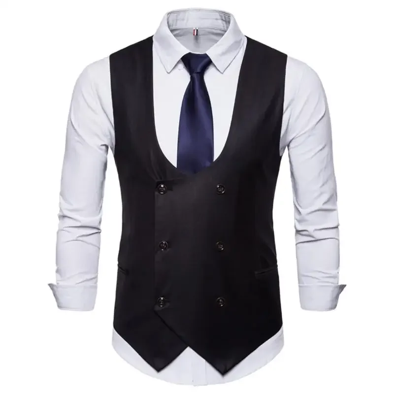 

2023 Autumn/Winter New Men's U-Neck Solid Casual Vest Double Breasted Large Tank Top Men's Coat
