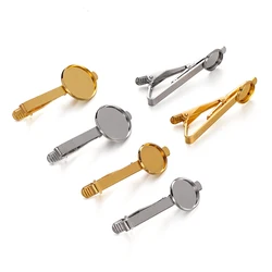 5Pcs/Lot 12/16/20mm Copper Tie Clip Tray Bezel Bases Fit Round Cabochons Cameo Base for DIY Men Jewelry Making Accessories