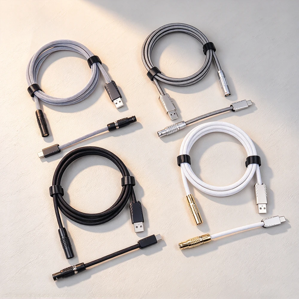 Short and straight Cable Keyboard Type-C to USB Double-Sleeved Mechanical Keyboard Cable Business style for Computer Office|Blac